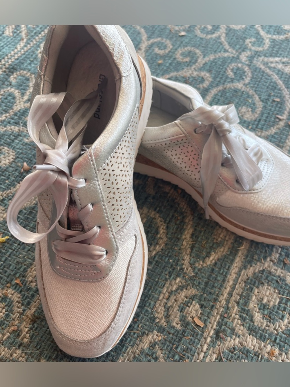 Women's Silver Lace-Up Sneakers with cork